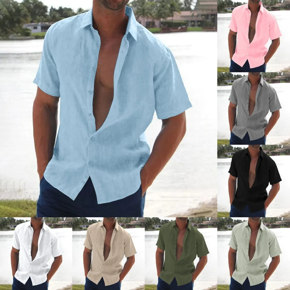 

Casual Cotton Linen Slim Fit Short Sleeve Shirt Collared Independent Station New Model for Amazon Wish Ebay Men's Fashion