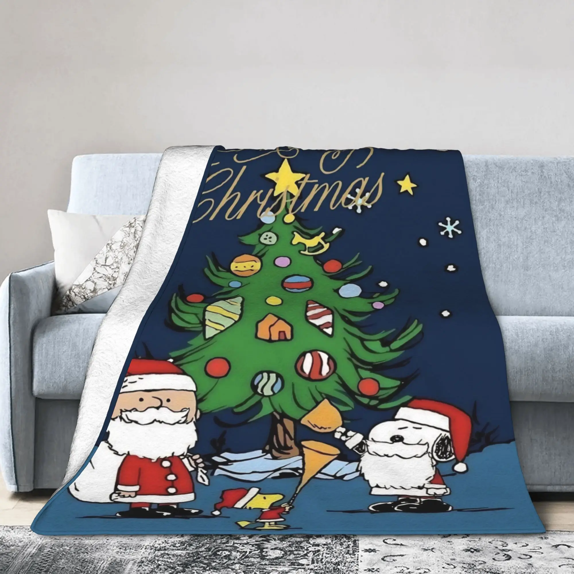 S-Snoopys Xmas Christmas Tree Blanket Velvet Summer Air Conditioning  Multi-function Soft Throw Blanket Sofa Office Bedspreads