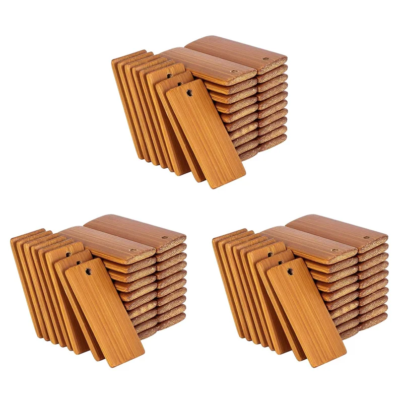 

ABAH-300Pcs 45X20mm Rectangle Wooden Tags For Keychain Rings, Bamboo Unfinished Wood Key Ring Tag