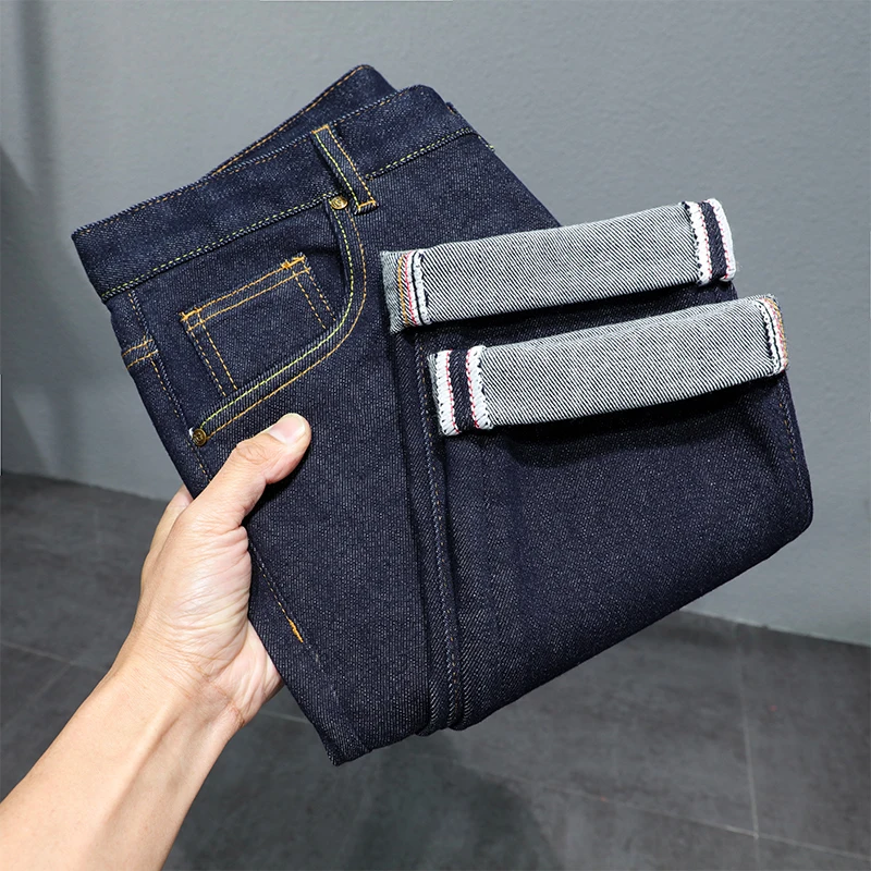 Trendy Primary Color Jeans Men's Japanese Style High-End and Fashionable Stretch Slim Fit Skinny Pants2024Spring and Summer