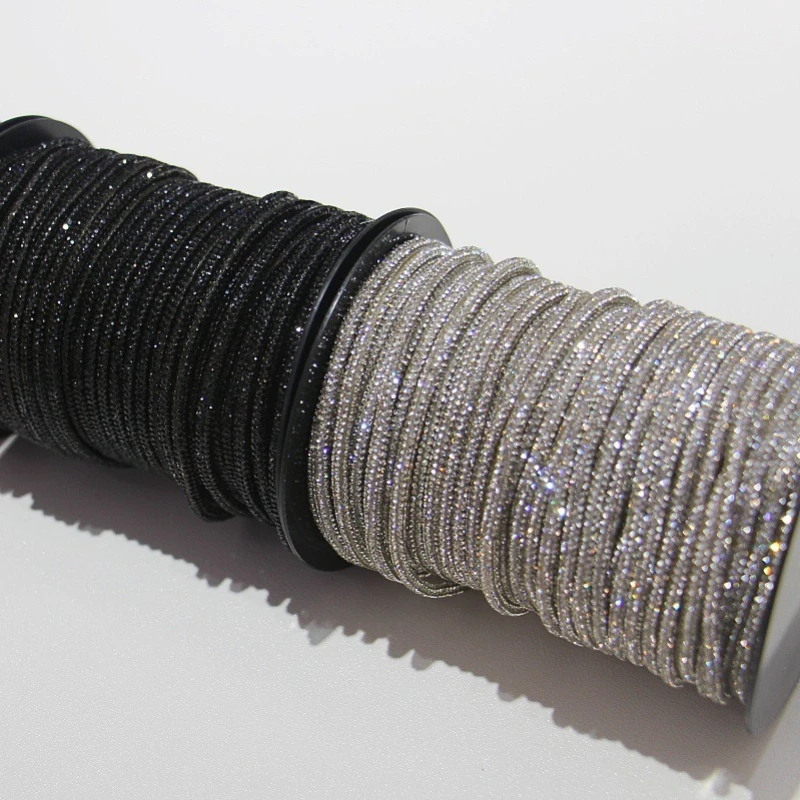50Meters/Roll 4mm 6Row Rhinestone Rope Garment Decoration Accessories Gliter Diamond Strap For Shoelace DIY Multi Colors
