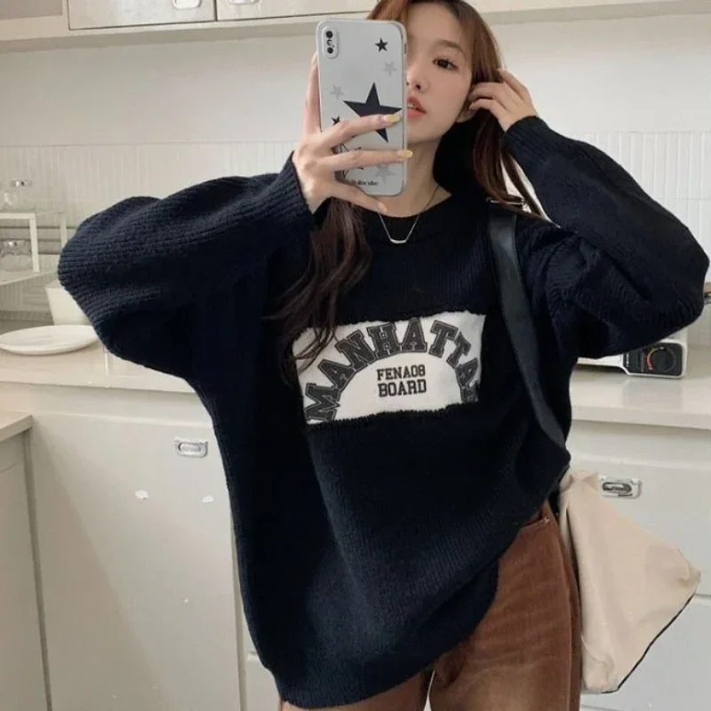 Knit Tops for Woman Pullovers Graphic Long Women's Sweater Modern Jumper Autumn Winter 2024 Aesthetic Korean Fashion Style Tall