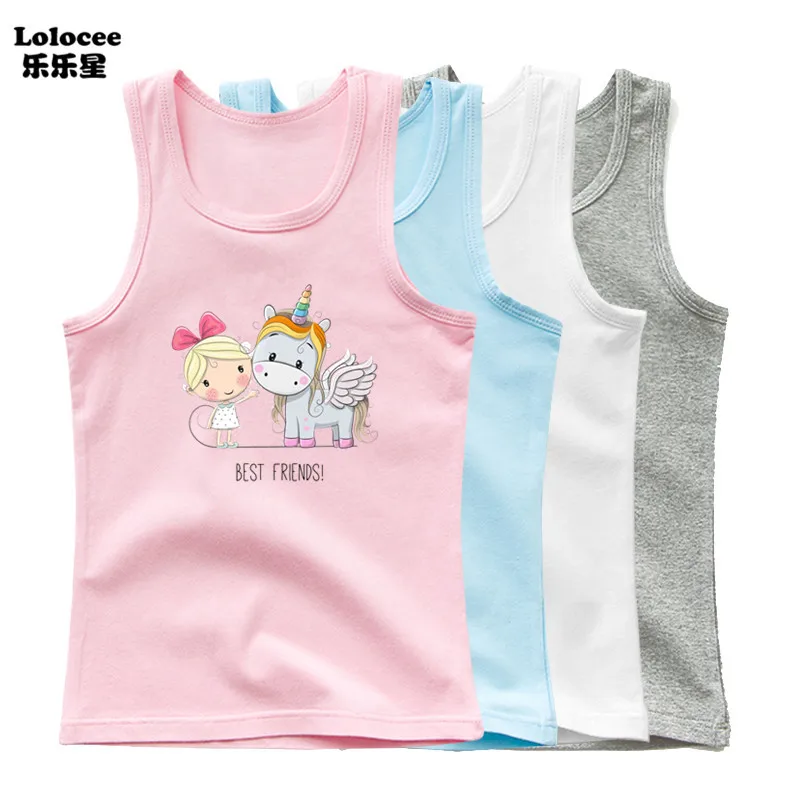 Kawaii Girls Singlet Cute Unicorn printed Girls Tank Tops Kids Sleeveless T-shirt Children Fashion Party Clothes