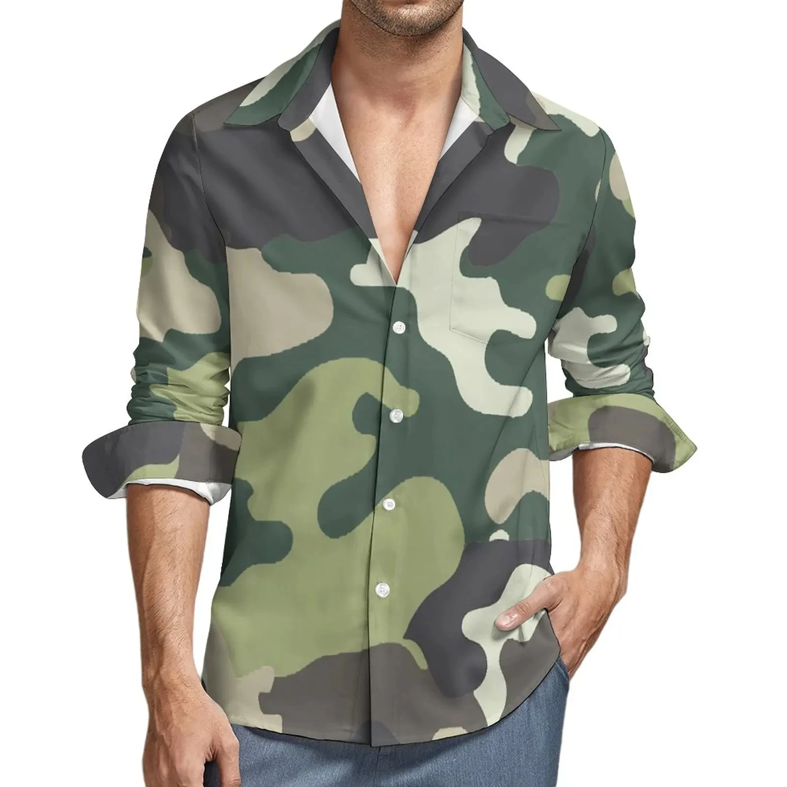 Camouflage Lapel Men Shirt 3D Printed Man/Women Casual Fashion Long Sleeves Shirts Button Streetwear Oversized Unisex Clothing