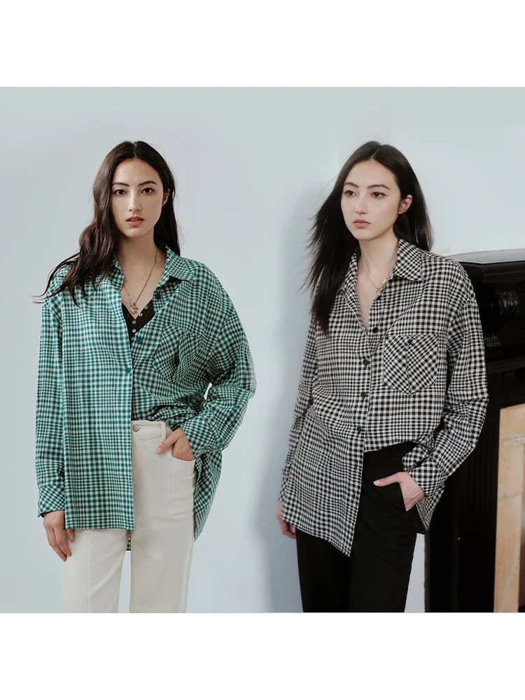 

Рубашка ChillCozy Campany свободного кроя с длинными рукавами в клетку, женская, из смесового хлопка и льна, с воротником, удобная, модная, осенняя