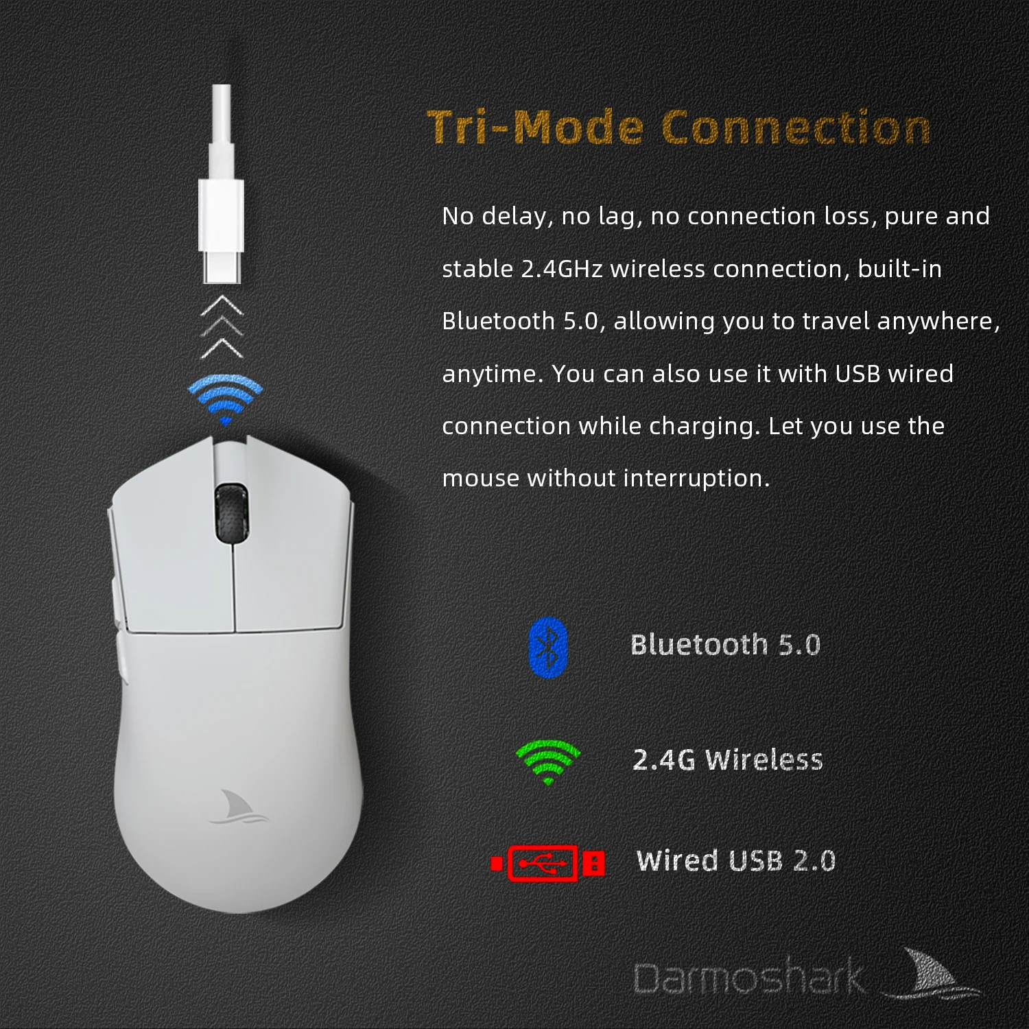 Imagem -02 - Darmoshark-mouse para Jogos sem Fio m3 Bluetooth 26000dpi Botões para Computador pc Pam3395