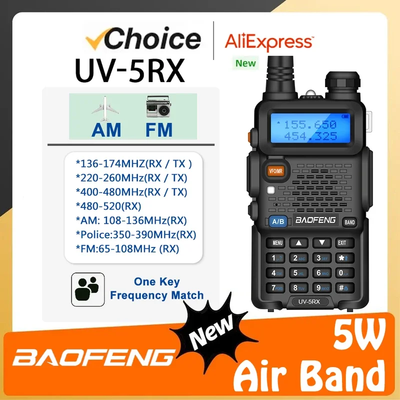 Baofeng-walkie-talkie de banda de aire UV-5RX, frecuencia de copia inalámbrica, conmutador de largo alcance, UV-5R Amateur, UV5R, Radio bidireccional