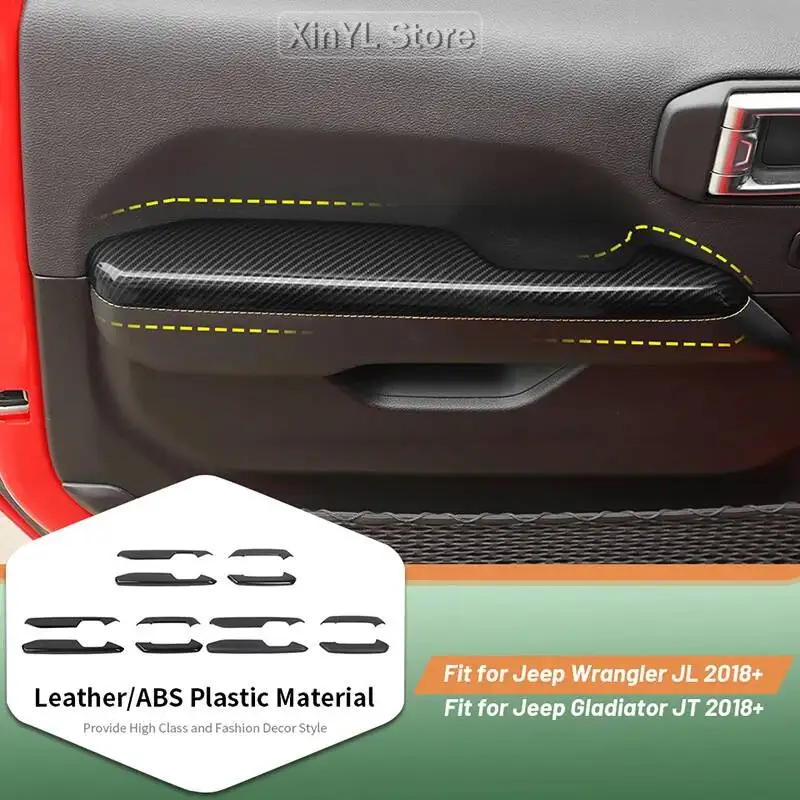 

4pcs Car Door Trim Panel Set For Jeep Wrangler 4-door JL JT Gladiator 2018 Up Door Armrest Stickers Interior Accessories