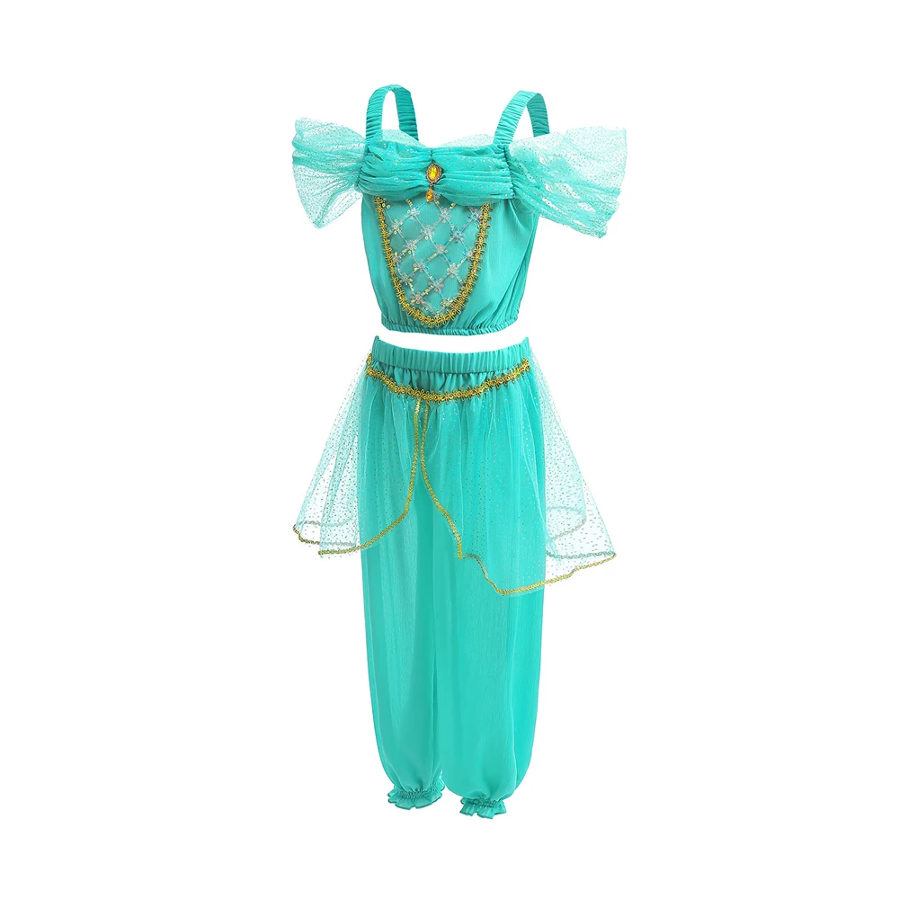 New Princess Jasmine Dress of Birthday Party Carnival Cosplay Aladdin Agic Lamp Girls Costume Vestidos Halloween Clothing Set