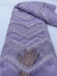 High Quality Purple Fashion French Mesh Embroidery Tulle Fabric African Nigerian Sequin Lace Fabric For Wedding Dress