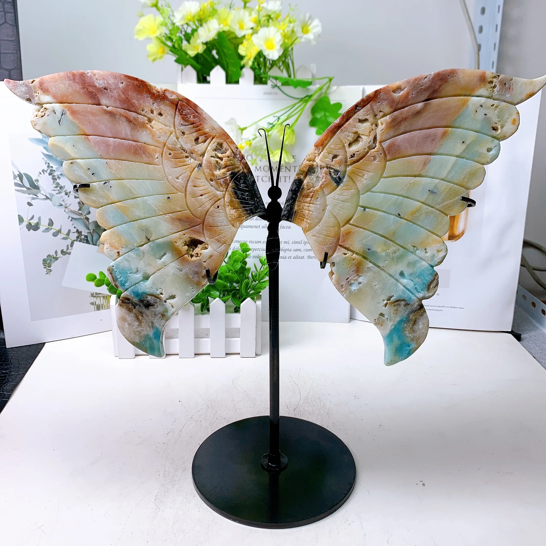 

Natural Amazonite Hand-Carved Butterfly Wings, Quartz Crystal, Energy Mineral Specimen, Reiki Healing Gift, 1Pair