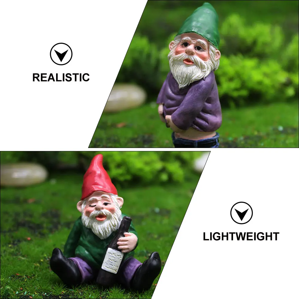 

4 Pcs Resin Gnome Decorations Miniature Dwarf Adornments Garden Bonsai Outdoor Space Statue Crafts Lifelike Holiday Gifts