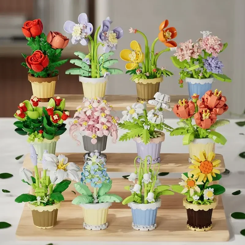 Mini Flower with Pot Micro Building Blocks Toys - Intricate Floral Details, Multiple Styles Available for Home and Office Décor