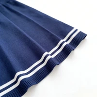 Women's White Short Sleeve Peter Pan Collar Bow Sundress Striped Hem Stretchy Ribbed Knit A-Line Mini Dress Casual Party Dress - Image 6