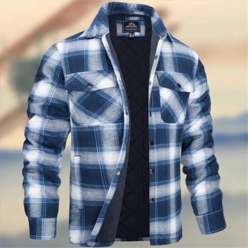 Motorcycle Jacket New Autumn Winter Men\'s Long Sleeved Lapel Plaid Outdoor Snowmobile Riding Thick Warm and Cold Resistant Shirt