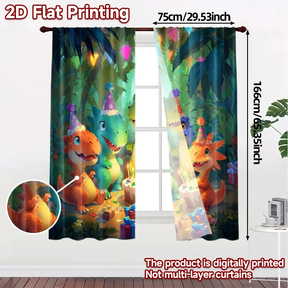 2pcs, 2D FLAT PRINTING Curtains (Without Rod) DinoBirthdayParty Popular Creative Curtains 100% Polyester Curtains Outdoor