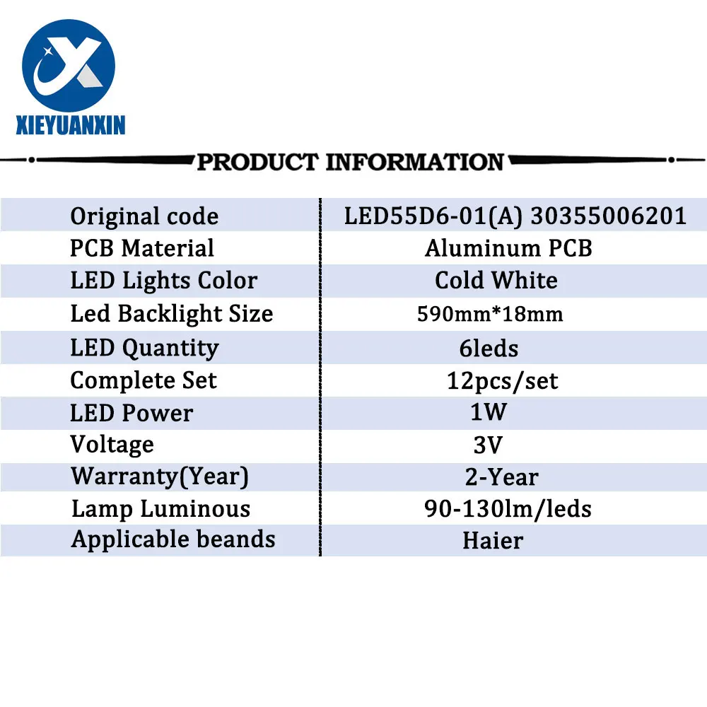 Bande de rétroéclairage LED pour Haier, 590mm, 6 lampes, 55 pouces, F55C, LQ55AL88M81, G55C, F55C, LQ55H31, Q55X31J, LE55Q6500U, N55Y, ensemble de 12 pièces