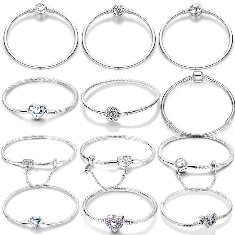 Original 925 Silber 17-20 CM Herzförmige Sterne Mond Schneeflocke Schmetterling Armbänder Für Frauen Fit DIY Charme Geburtstag schmuck Geschenke