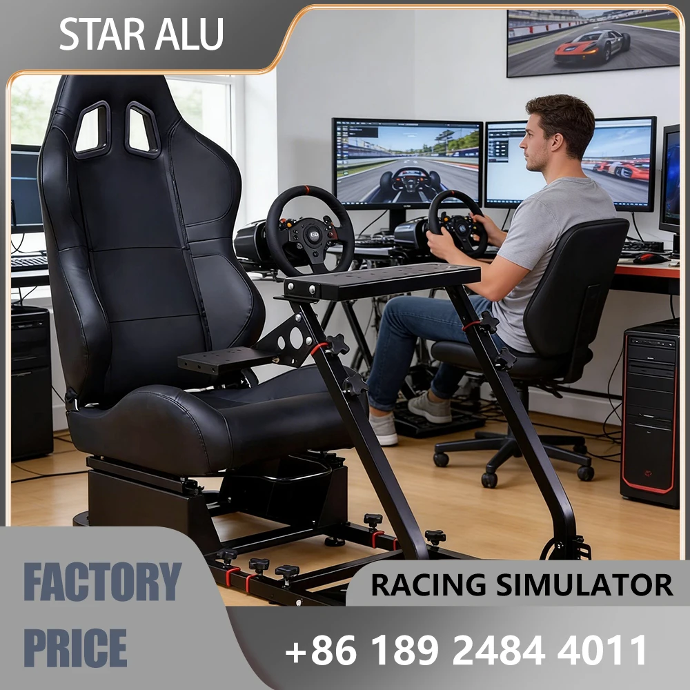 

Racing Simulator Cockpit Gaming Seat with Wheel Stand Compatible Adjustable Foldable Bucket Seat Leather Racing Chair