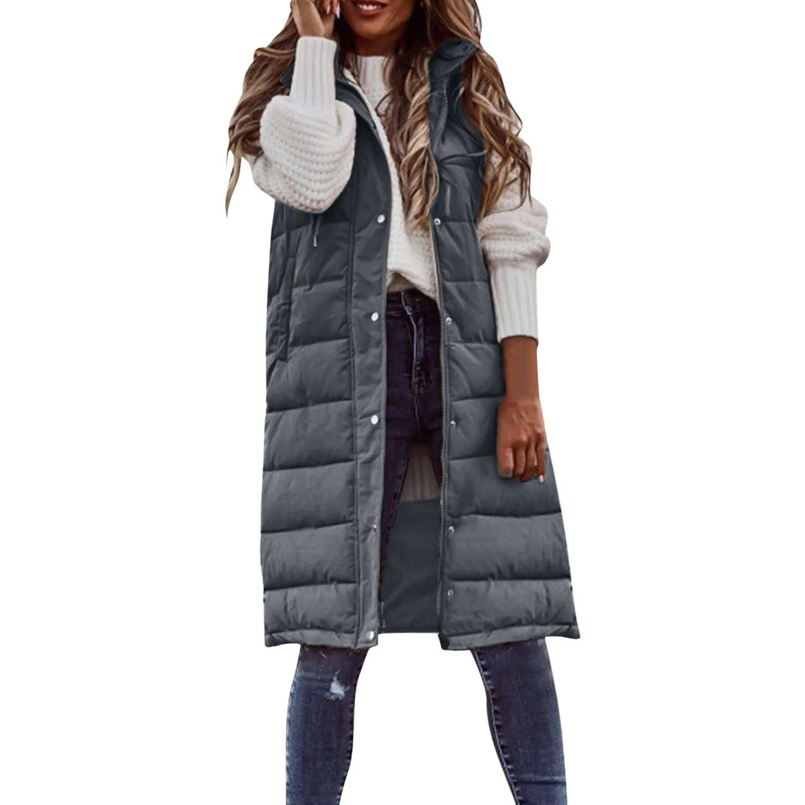 

Hooded Cotton Vest Coat Women Casual Sleeveless Thick Warm Long Padded Jacket 2026 Autumn Winter Female Zip Padded Overcoats