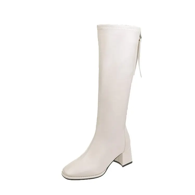 Botas de goma con cremallera trasera para mujer, zapatos de tacón alto sexys hasta el muslo, Stiletto para lluvia, otoño e invierno, 2024