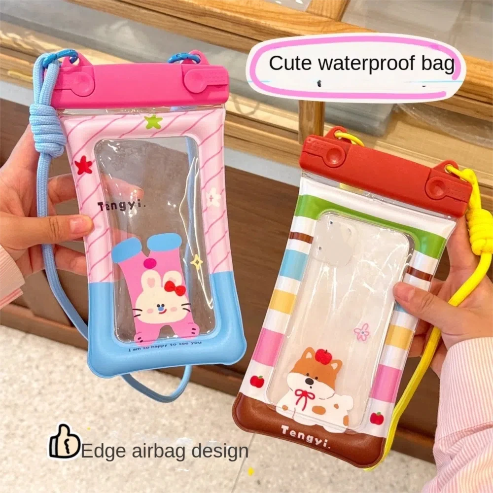 

Transparent Waterproof Mobile Phone Bag PVC Double Hanging Rope Floating Phone Dry Cover Cute Diving Skiing Swimming