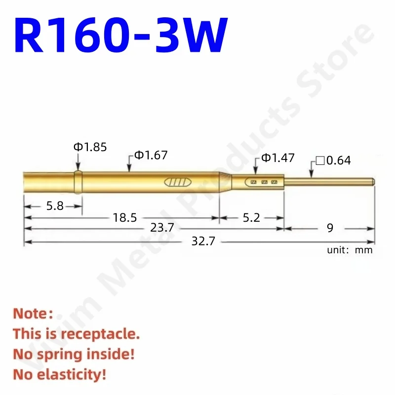20/100PCS R160-3W Test Pin P160-B1 Receptacle Brass Tube Needle Sleeve Seat Wire-wrap Probe Sleeve Length 32.7mm Outer 1.67mm