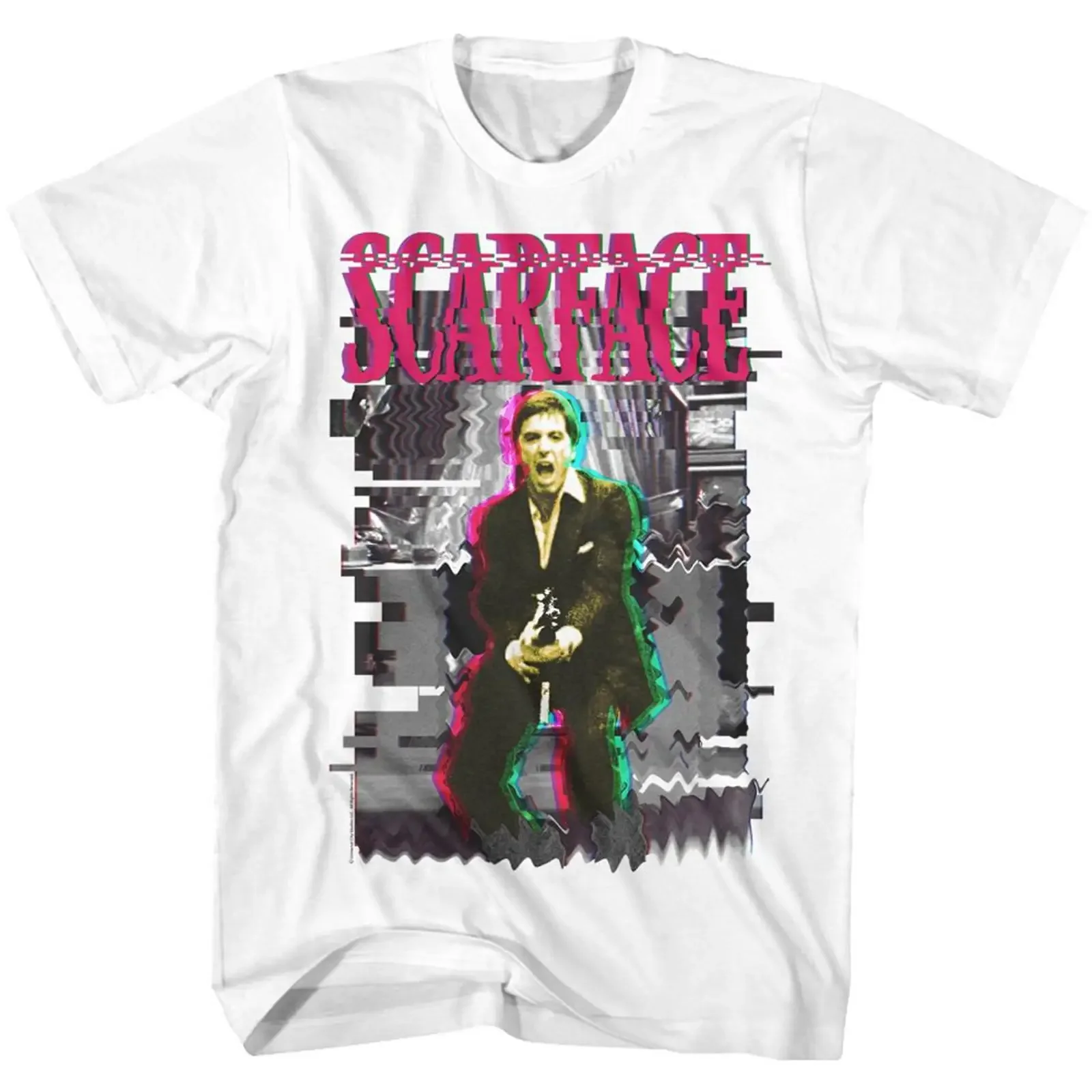Scarface Glitch White Adult T Shirt vintage Washed Soft Comfortable Casual graphic Versatile Slightly Top For Everyday Wear