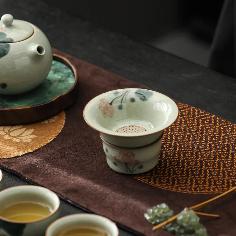 Kung Fu Set Leaf Mesh Brewing Filter Full Ceramic Integrated Strainer Tea Ceremo