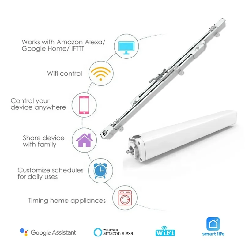 Smart Retractable Track Curtains - Home Electric Curtain System with 0.916-1.5m Telescopic Rails