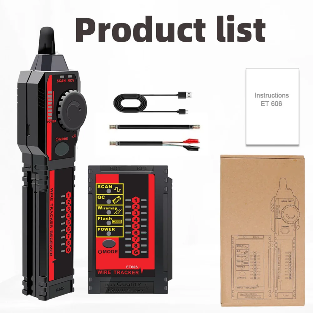 ET606 Network Cable Tester For PoE Voltage Detector Digital Wire Tracer For For RJ45 RJ11 For Crystal Head Crimping NCV AC Check