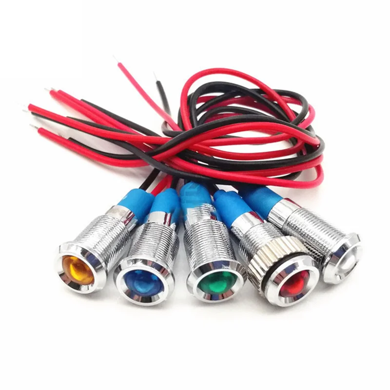 LICE-20Pcs 6 мм металлический светодиодный предупреждающий индикатор сигнальная лампа пилотный встроенный дисплей с проводом 3 В