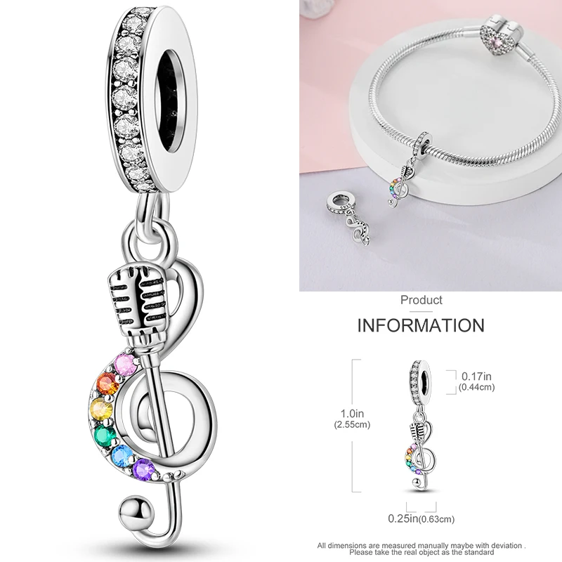 2026 Neuer Musik-Charm aus 925 Sterling Silber, Musiknoten-, Kopfhörer- und Gitarren-Anhänger, passend für europäische Armbänder, DIY-Geschenk für Frauen – Detail 19