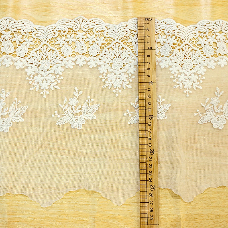 1 Yards/lot Width 25cm Beige Cotton Fabric Lace Pretty Quality Embroidered Lace Fabrics Women\'s Clothing DIY Lace Trim