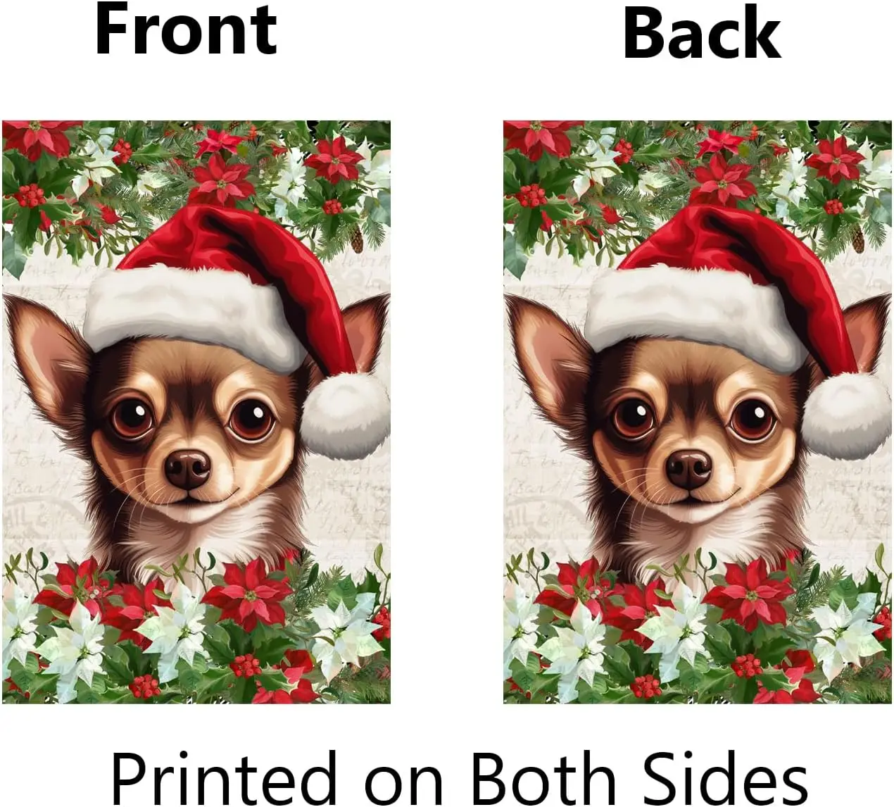 Christmas Chihuahua Dog Garden Flag for Outside 12x18 Inch Double Sided Poinsettia Santa Hat Dog Yard Flags Xmas Winter Holiday