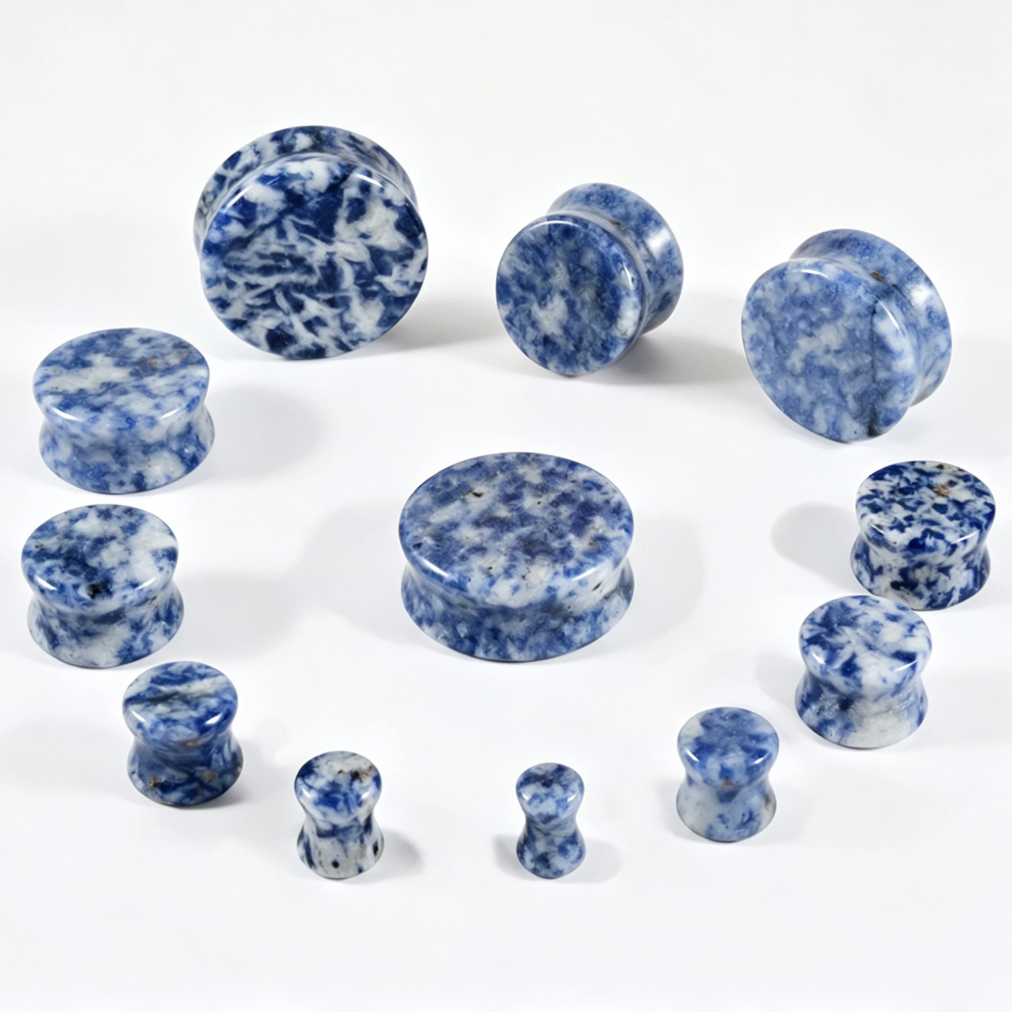 Polished Natural Blue&White Stone Ear Tunnel Plug  Ear Gauge Stretcher Expander Organic Stone Piercing Accessories For Men Women