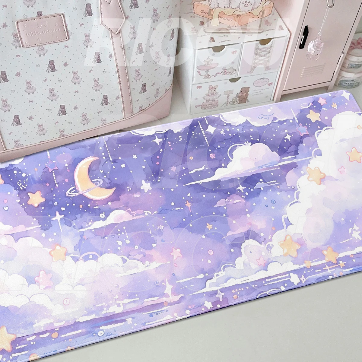Large Pink Purple Table Decort Mousepad Pastel Clouds Desk Mat Laptop Rubber Mouse Pad PC Gaming Lock Edge Keyboard Extended Mat