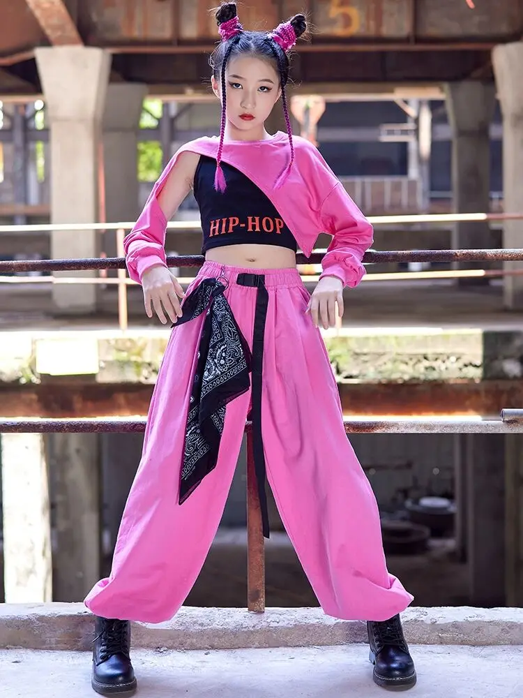 

Women Girl Jazz Dance Costume Children Street Hip hop Dance Jazz Stage Kid pink for Girls Kpop Outfit dance set