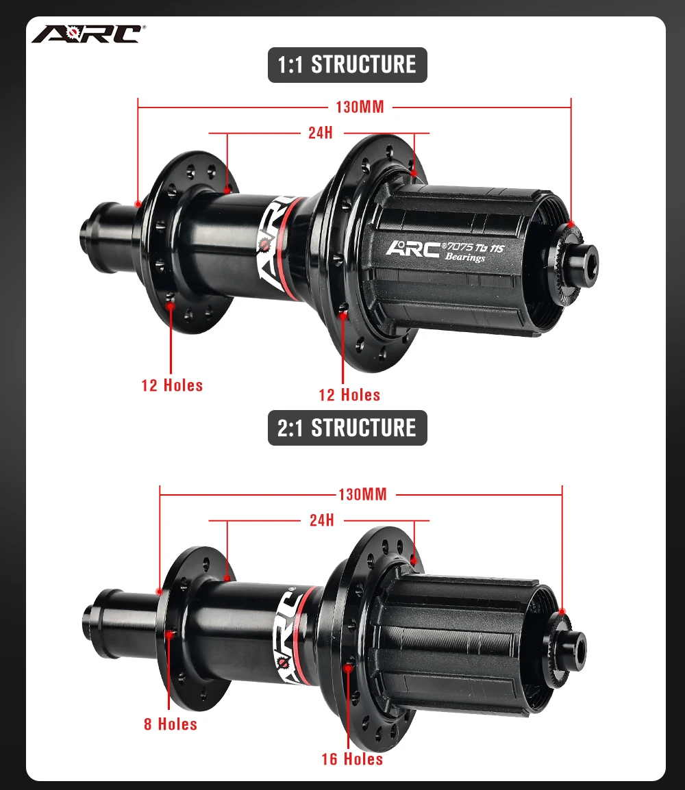 ARC Road Bike Hub Set 4 Pawls 48 Clicks High-Engagement 100/130MM NBK Sealed Bearings 20/24 Holes V-Brake 8-11 Speed Ultralight