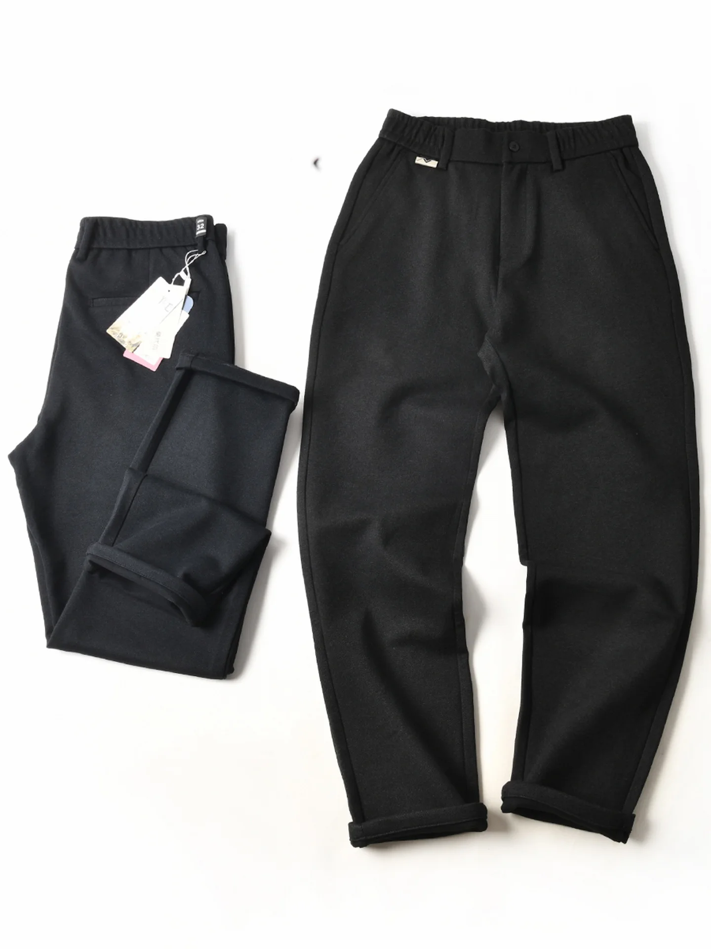 Thickened Woolen Casual Pants Men's Business Commute Slim Fit Straight Leg Autumn Winter Warm Elastic Fashion Urban Style