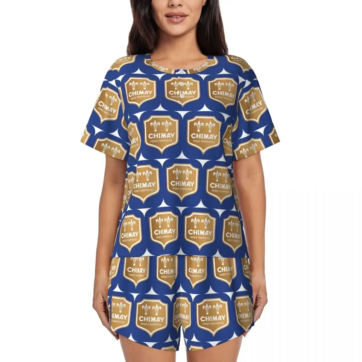 

Chimay Logo Round Neck Short Sleeves Nightdress for Sleeping Sleepshirts Women Loose Pajama Set Short Pants