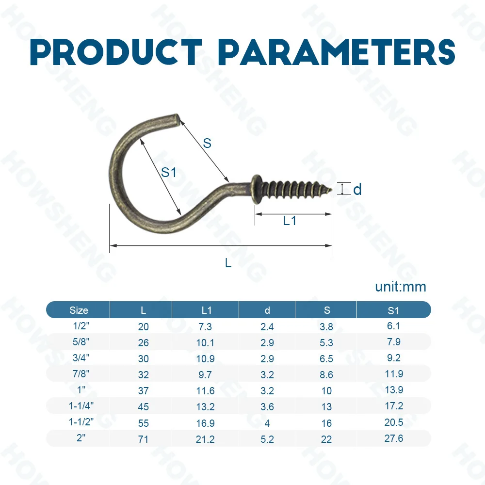 HOWSHENG 10-30pcs Bronze Cup Hook Screw Ceiling Screw-in Hooks 1/2\