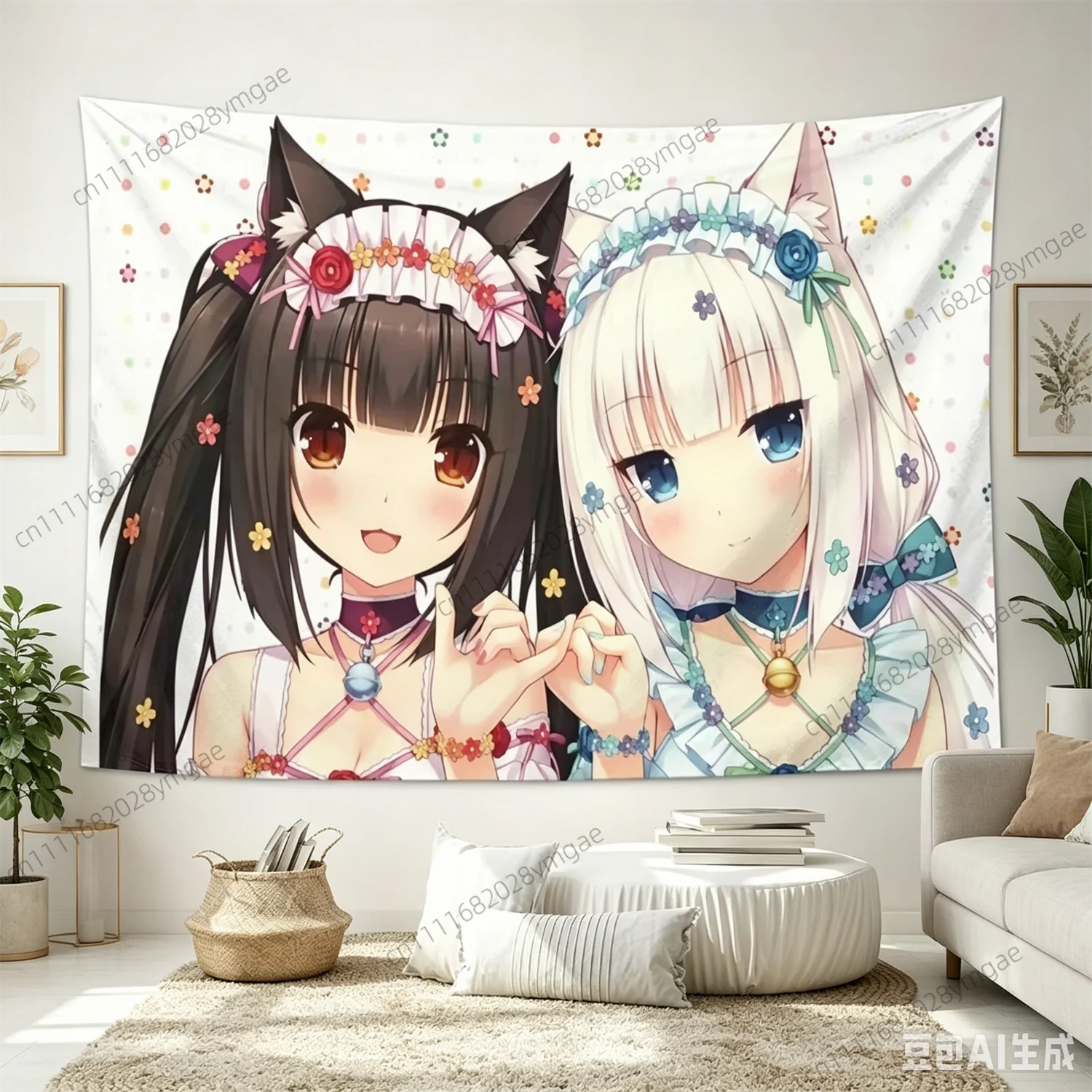 Ästhetische Kawaii Wandteppiche Anime Nekopara Wandbehänge Süße Mädchen Cartoon Manga Mädchen Flaggen Niedliche Wohnheim Hintergrundtücher Banner