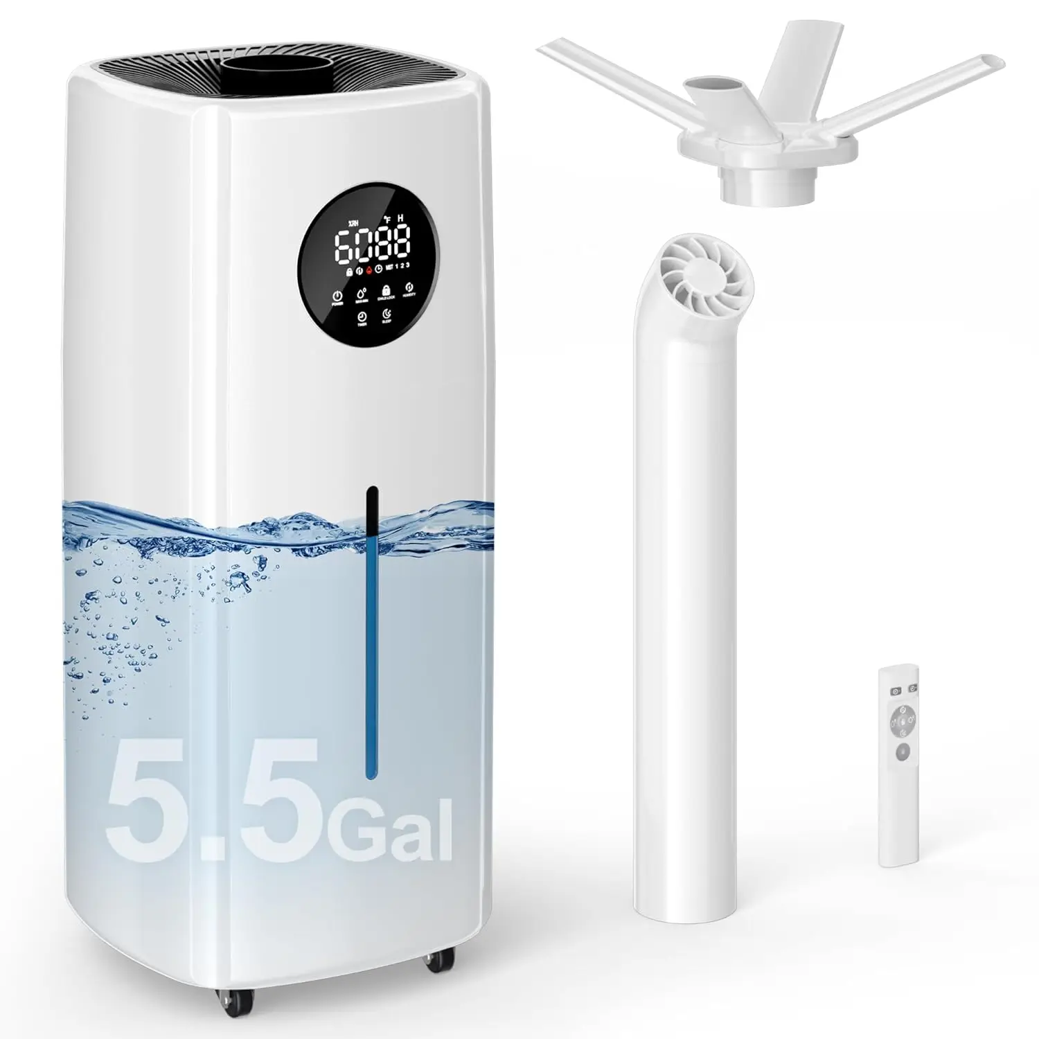 

Увлажнитель воздуха для больших помещений 5,5 галлонов, охват 3000 кв. футов, производительность 2000 мл/ч, пульт дистанционного управления, верхняя заливка.