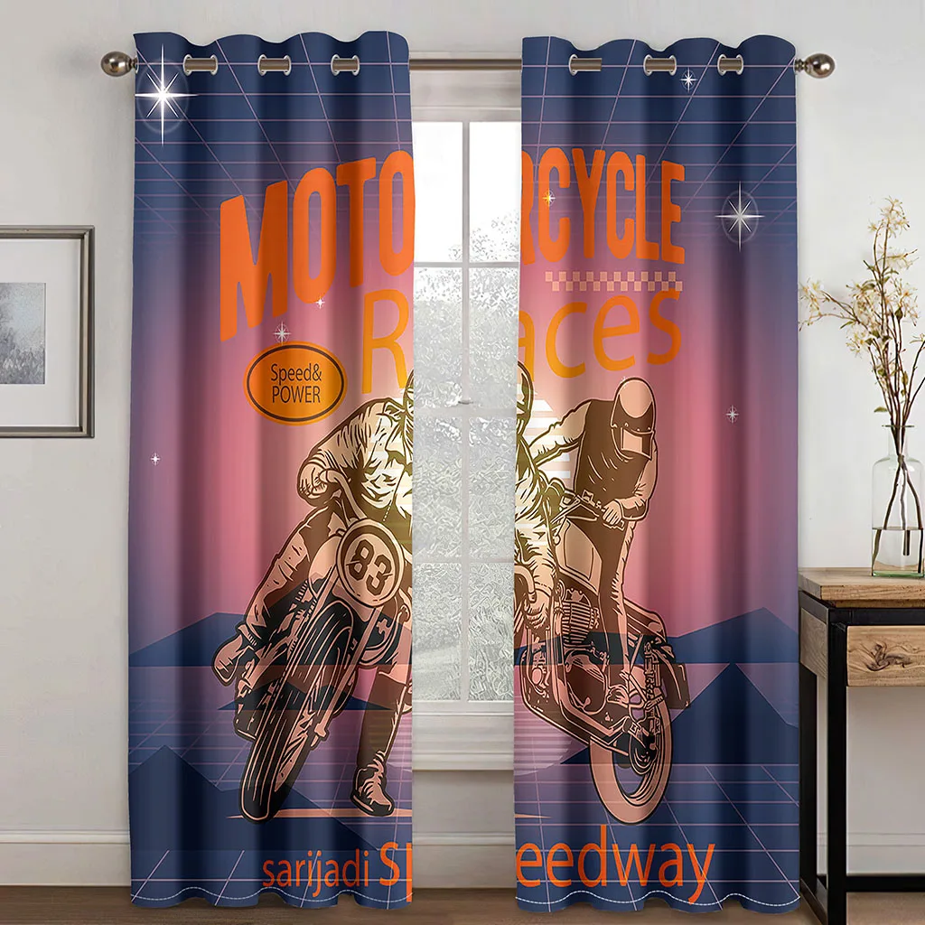 

3D Cool Motorcycle locomotive Pattern Sun Shade Curtains 2 Panel Boys Teen Bedroom Living Room Decorative Curtains