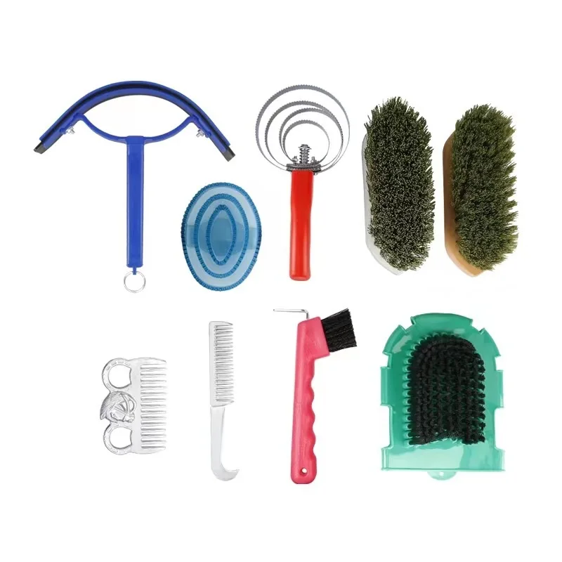 Horse Cleaning Brushes Set Accessories Sweat Scraper Mane Comb Horse Care Products with Storage Bag