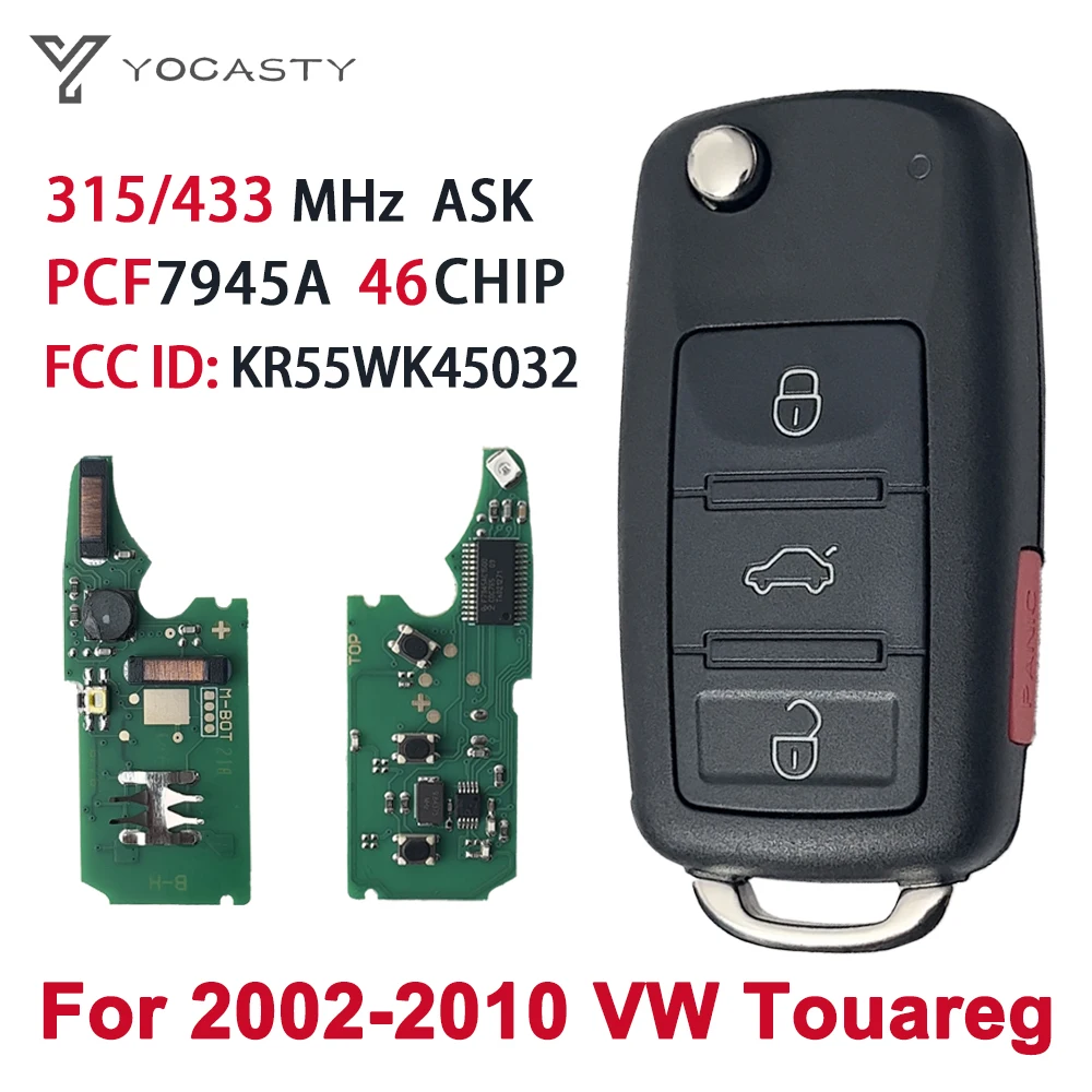 

YOCASTY 4 Buttons 433 315 MHz With PCF7945A ID46 Chip Remote Flip Smart Car Key For 2002-2010 VOLKSWAGEN VW Touareg KR55WK45032