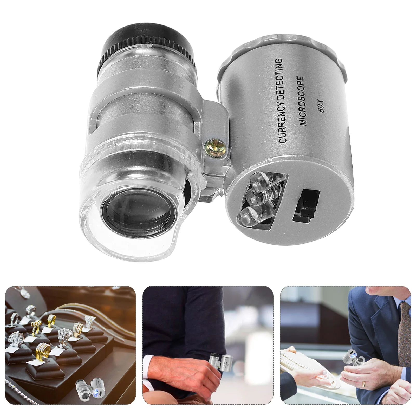 

Jewelry Inspection Microscope 60X Led Illuminated Pocket Currency Uv Light Loupe For Gemstone Analysis With Pouch