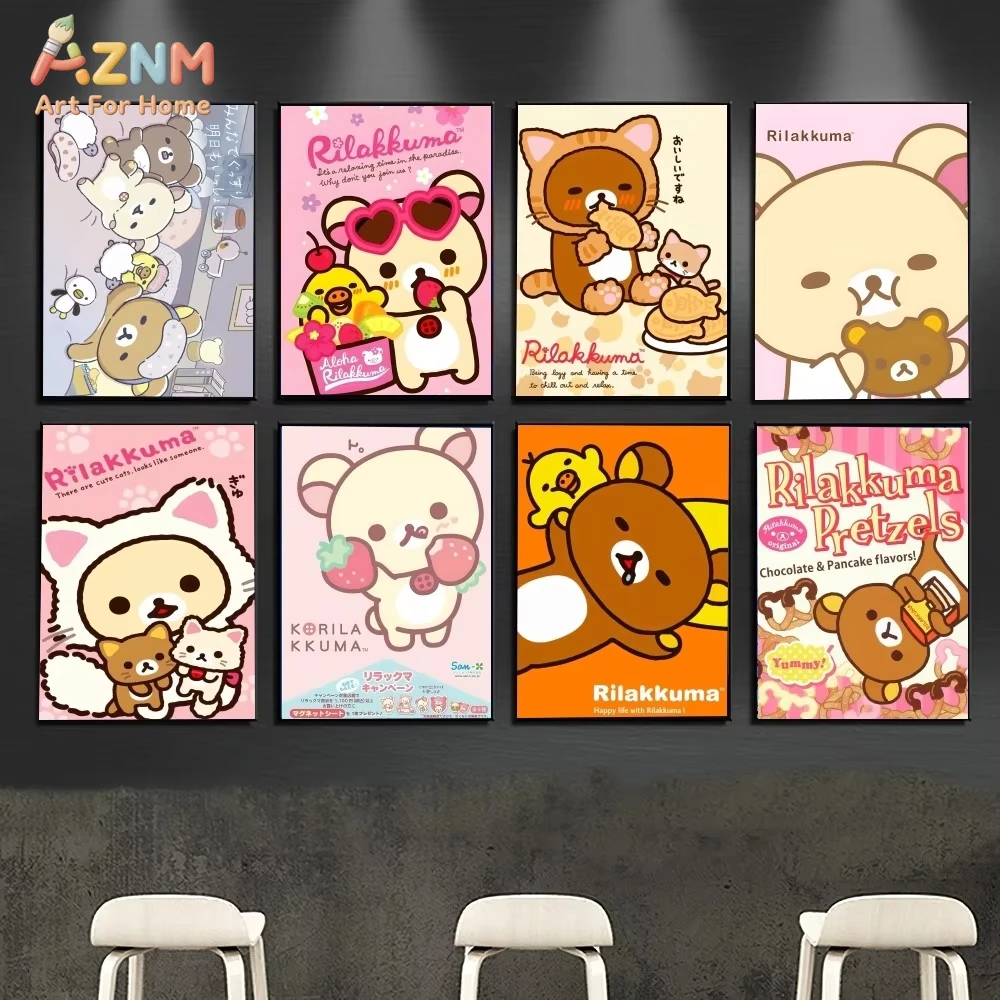 1pc Cute Cartoon Rilakkuma Classic Poster Poster Kraft Club Bar Paper Vintage Poster Wall Art Painting Bedroom Study