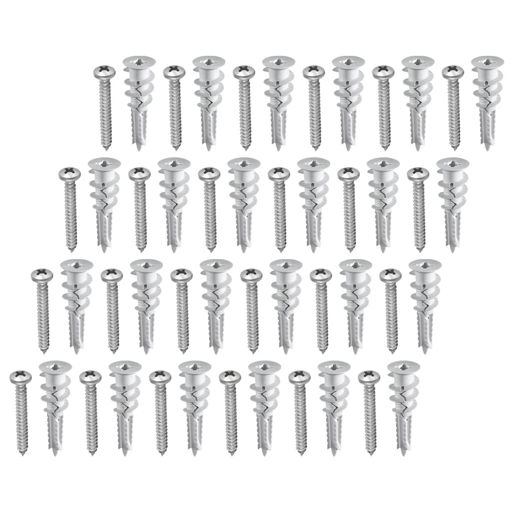 

50 Sets Gypsum Board Expansion Tubes Hollow Fixed Self Tapping Spiral Nylon Anchors Screws Kit Drywall Concrete Wall Mount